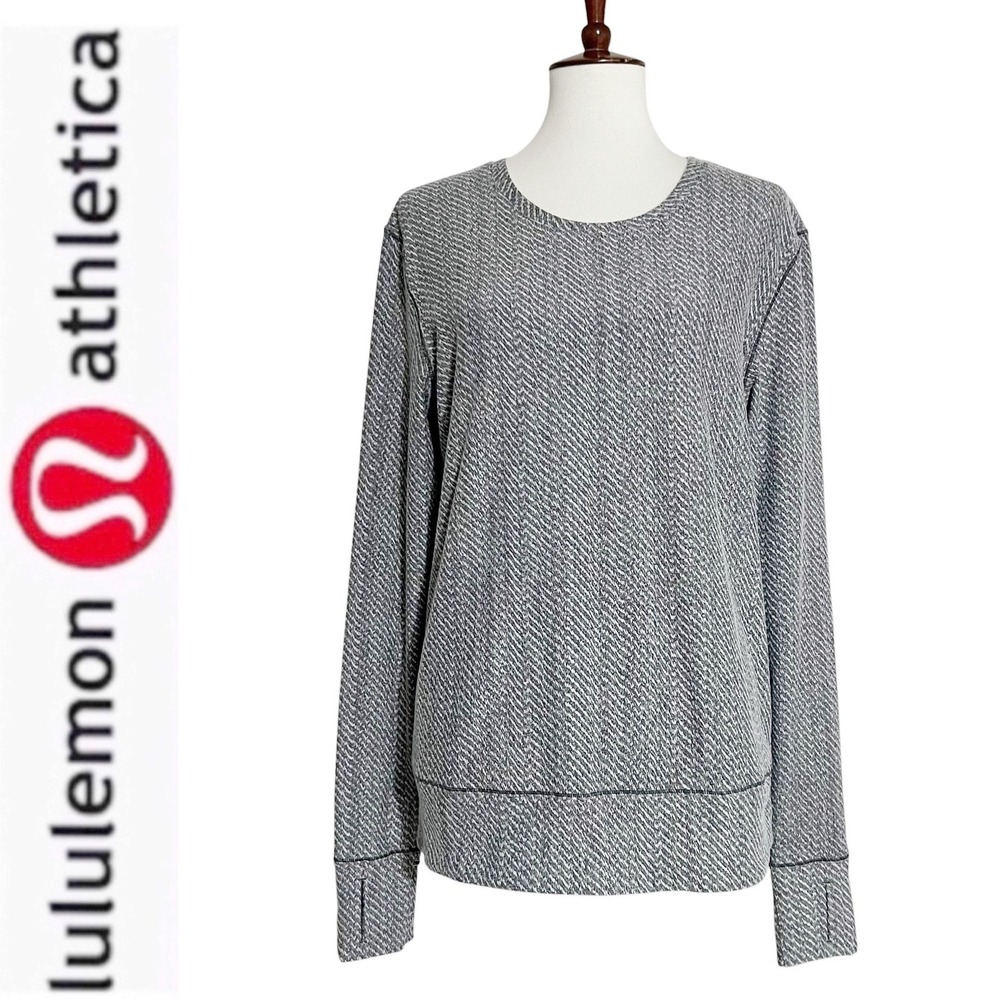 Lululemon Rush Hour Long Sleeve Hazy Heather Heathered White Heathered Black 12